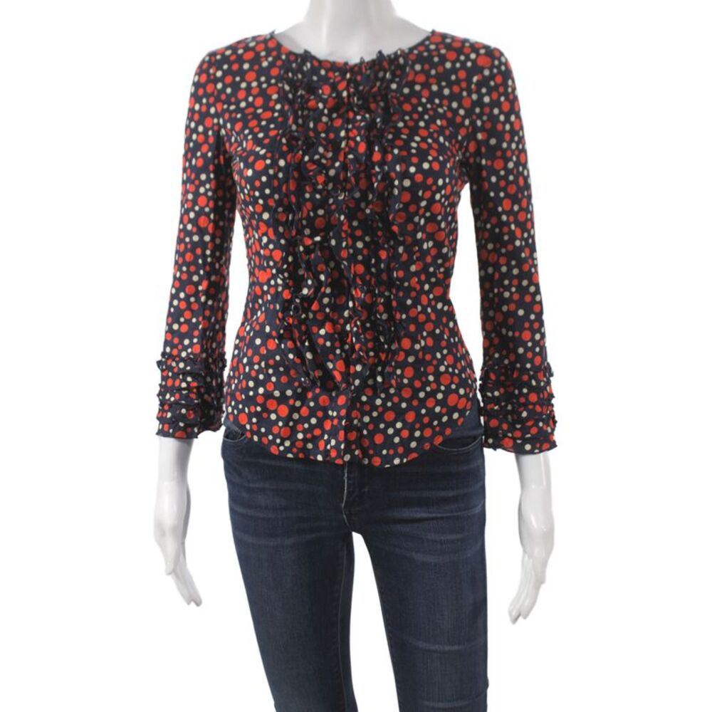 Moschino Womens Multicolor Polka Dot Round Neck Long Sleeve Blouse Size S